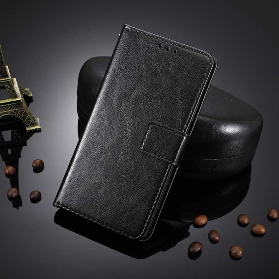 Etui z klapką do OnePlus 15R, Crazy Horse Wallet, czarne