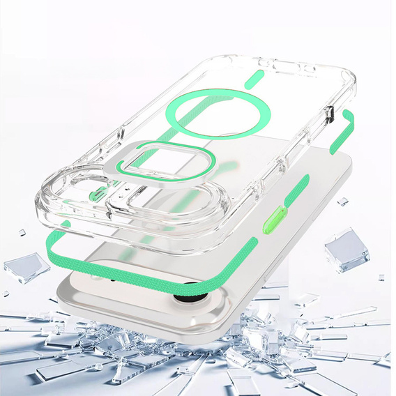Etui do iPhone Air, do MagSafe, z podstawką, przezroczyste z zielonymi akcentami