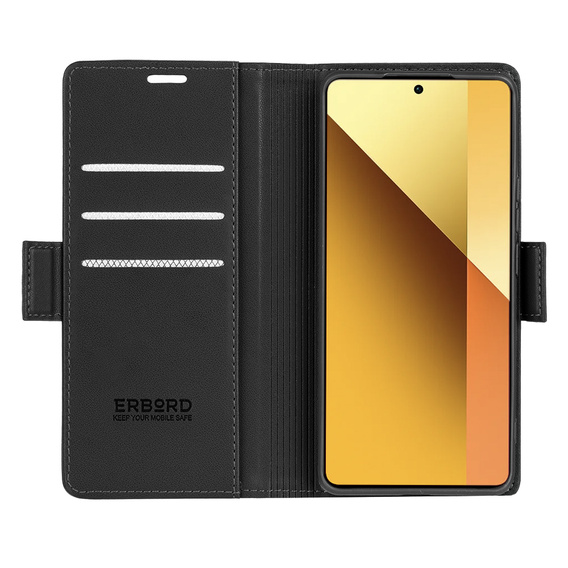 Etui do Xiaomi Redmi Note 13 5G, ERBORD Glossy Litchi, portfel z klapką, czarne