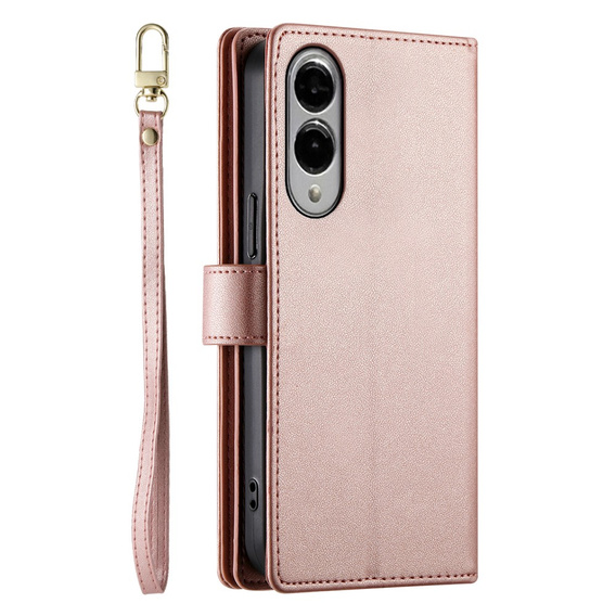 Etui z klapką do Samsung Galaxy S25 Edge, Wallet Zipper Pocket, różowe