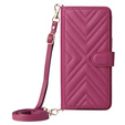 Etui z klapką do Realme 14 Pro+ 5G, Crossbody Leather Wallet, ciemnoróżowe
