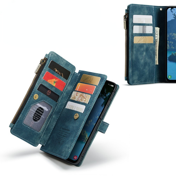 Etui CASEME do Samsung Galaxy A56 5G, Leather Wallet Cash and Card Slots, z paskiem, niebieskie