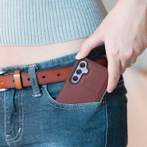 Etui skórzane do Samsung Galaxy A25 5G, Obudowa Lychee leather Case, bordowe + Szkło 9H
