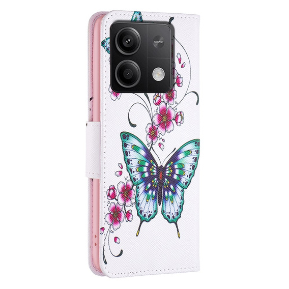 Etui z klapką do Xiaomi Redmi Note 13 5G, Wallet, Butterflies & Flowers białe