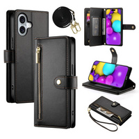 Etui z klapką do iPhone 16, Wallet Zipper Pocket, czarne