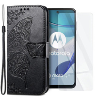 Zestaw Etui z klapką do Motorola Moto G53 5G, Motyl, Czarne + szkło