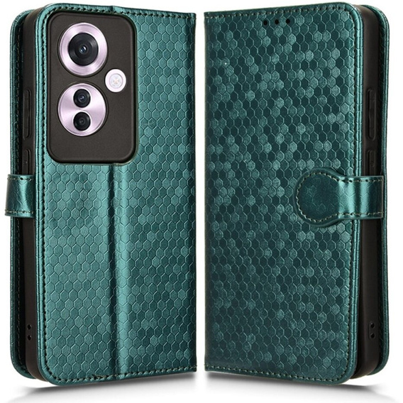 Etui z klapką do Oppo Reno 11F 5G, Wallet Rhombus, zielone