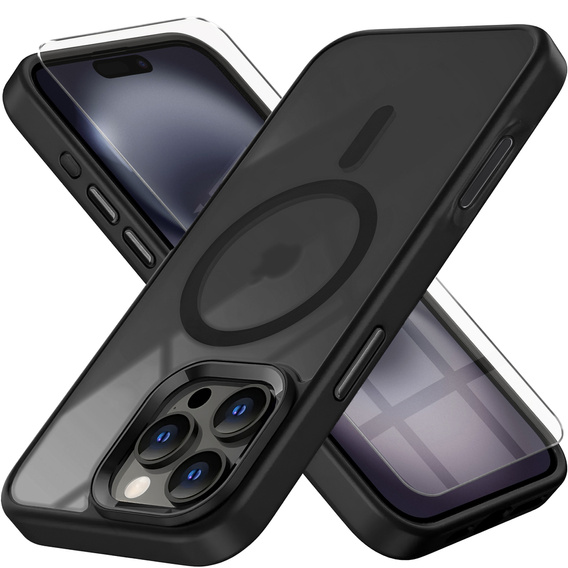 Etui do iPhone 16 Pro, do MagSafe, ERBORD Matt Case, przezroczyste / czarne + Szkło na ekran