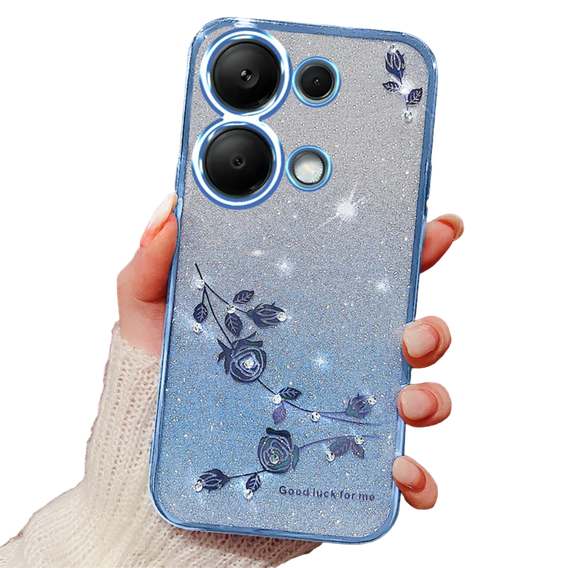 Etui do Xiaomi Redmi Note 13 Pro 4G / Xiaomi Redmi Note 14S / Xiaomi Poco M6 Pro 4G, Glitter Flower, niebieskie