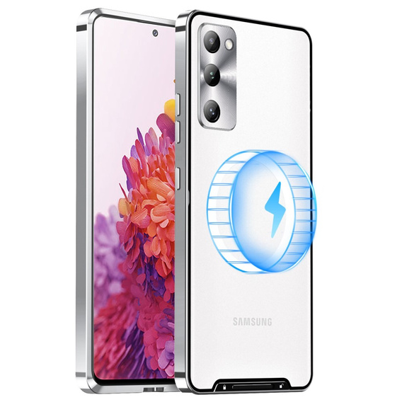 Etui z ochroną aparatu do Samsung Galaxy S20 FE, CamShield MagSafe, przezroczyste / srebrne