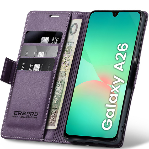 Etui do Samsung Galaxy A26, ERBORD Glossy Litchi, portfel z klapką, fioletowe