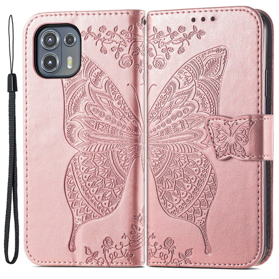 Etui z klapką do Motorola Edge 20 Lite, Butterfly, różowe rose gold