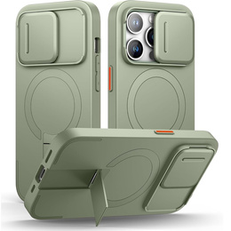 SURITCH Magnetyczne etui ochronne do iPhone 14 Pro z osłoną kamery i podstawką - zielone