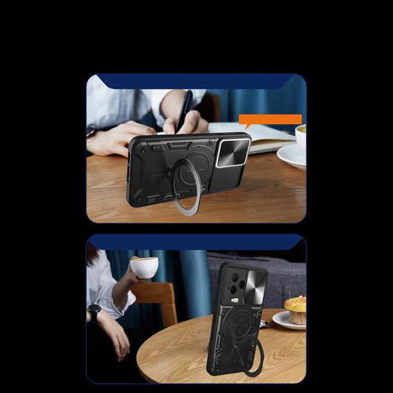 Etui pancerne do Infinix Note 12 2023, z podstawką z blaszką do uchwytu, czarne