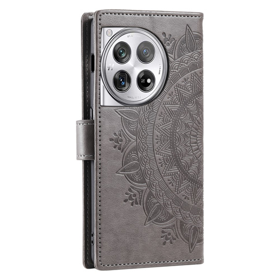 Etui z klapką do OnePlus 12 5G, Mandala, szare