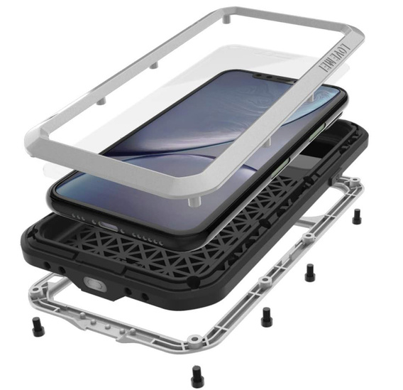 Etui Love Mei do iPhone 11, pancerne ze szkłem, srebrne