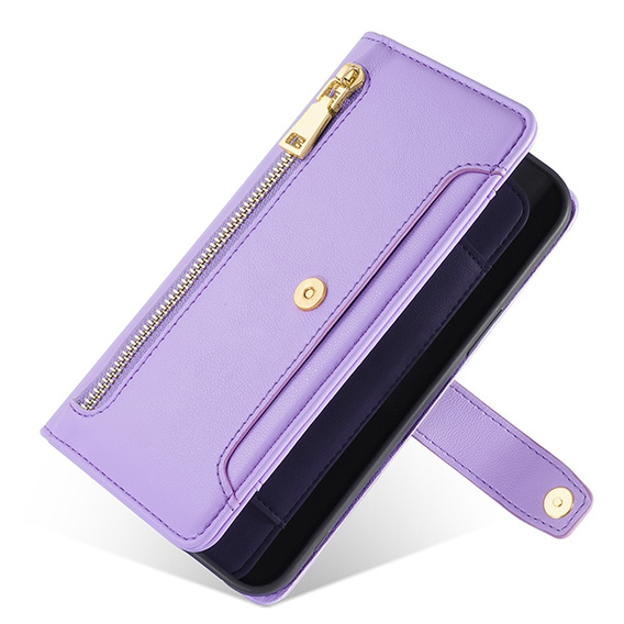 Etui z klapką do Samsung Galaxy S23, Wallet Zipper Pocket, fioletowe