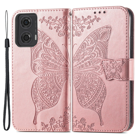 Etui z klapką do Motorola Moto G24 / G24 Power / G04, Butterfly, różowe rose gold