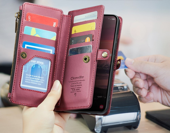 Etui portfelowe z zamkiem i paskami do Samsung Galaxy S25 Edge – praktyczność i styl w jednym - bordowe