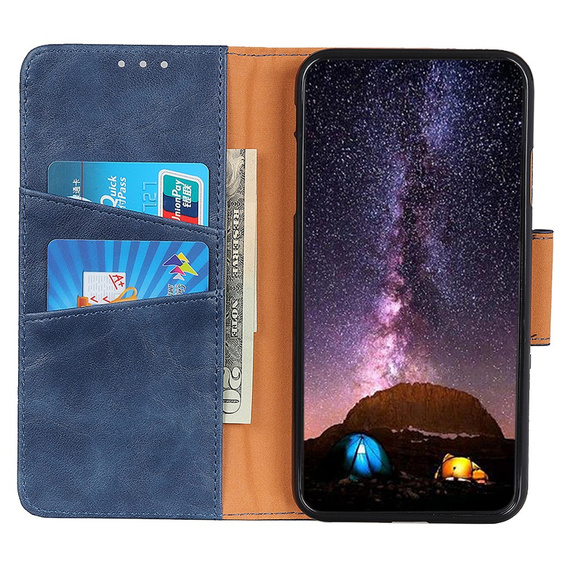 Etui z klapką do Samsung Galaxy S25 Edge, skórzane, niebieskie