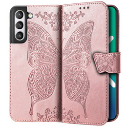 Etui z klapką do Samsung Galaxy S21 FE, Butterfly, różowe rose gold