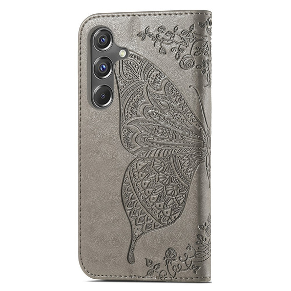 Etui z klapką do Samsung Galaxy A15, Butterfly, szare + szkło 9H