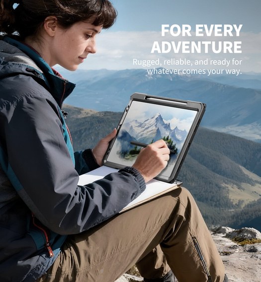 Etui Dexnor 360° do iPad Pro 13" 2024 (7 gen.), z paskiem i miejscem na rysik - czarne