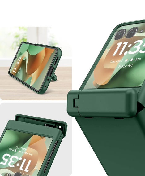 Etui do Motorola Razr 60 Ultra, PC Case, ze szkłem i podstawką, zielone