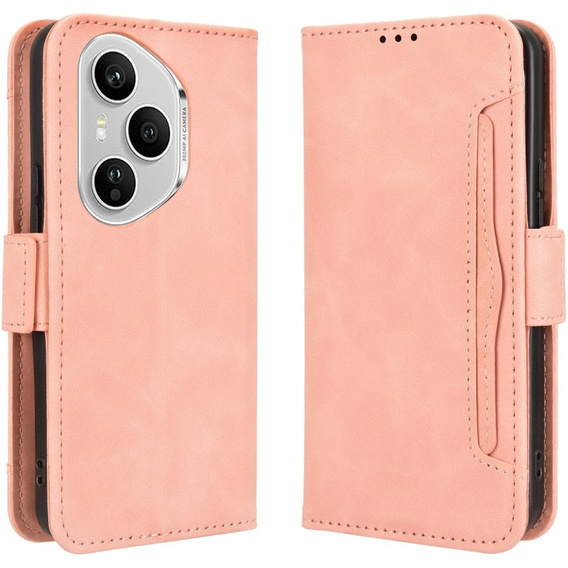 Etui z klapką do Honor 400 Pro 5G, Card Slot, różowe
