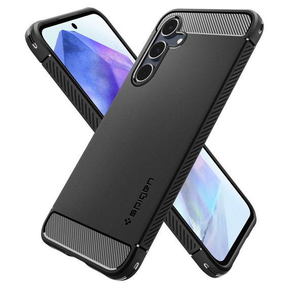 Etui Spigen do Samsung Galaxy A55 5G, Rugged Armor, czarne + Szkło Hartowane