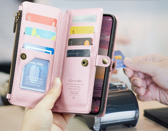 Etui portfelowe z zamkiem i paskami do Samsung Galaxy S25 Edge – praktyczność i styl w jednym - różowe