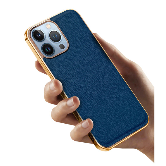 Etui do iPhone 13 Pro, Cowhide Leather, niebieskie