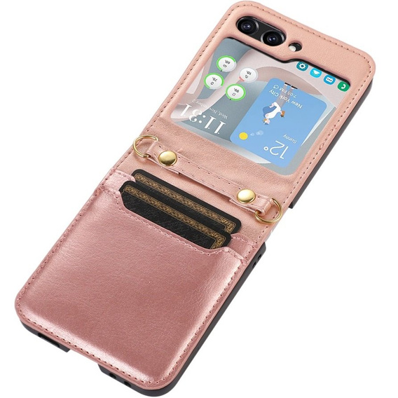 Etui Leather Card Slots do Samsung Galaxy Z Flip 5 5G, różowe