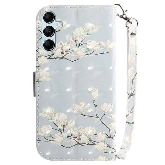 Etui z klapką do Samsung Galaxy A15 Wallet, flowers magnolia, białe + szkło 9H