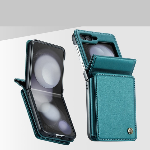 Etui z klapką CASEME do Samsung Galaxy Z Flip5 5G, Litchi Wallet, zielone