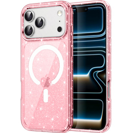Etui do iPhone 17 Pro Max, do MagSafe, brokatowe, półprzezroczyste różowe