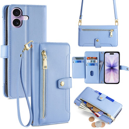 Etui z klapką do iPhone 17, Wallet Zipper Pocket, niebieskie