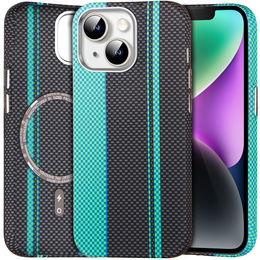 Etui do iPhone 14, Carbon Fiber MagSafe, czarne / niebieskie