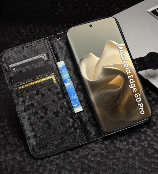 Etui z klapką do Motorola Edge 60 Pro, Wallet Rhombus, czarne
