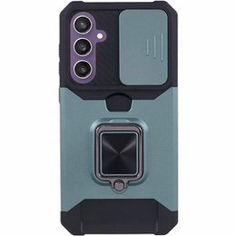 Etui pancerne do Samsung Galaxy S23 FE, Camera Slide Card Slot, zielone + szkło 9H