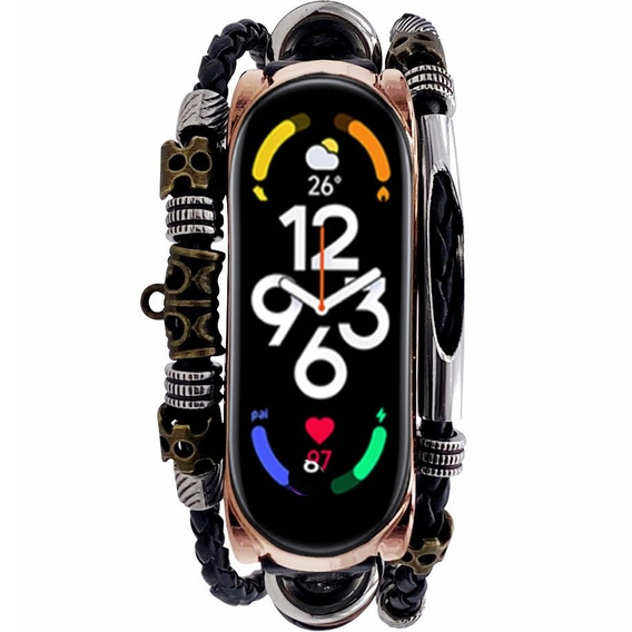 Pasek Skórzany do Xiaomi Mi Band 7/7 NFC, Czarny / Różowe złoto