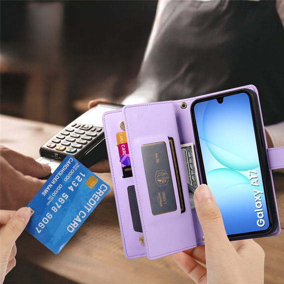 Etui z klapką do Samsung Galaxy A17 5G, Wallet Zipper Pocket, fioletowe
