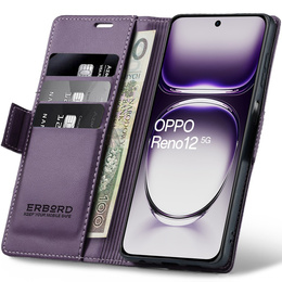 Etui do Oppo Reno 12, ERBORD Glossy Litchi, portfel z klapką, fioletowe