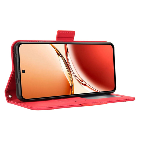 Etui z klapką do Oppo Reno 12FS / 12F, Card Slot, czerwone