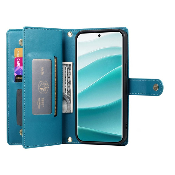 Etui z klapką do Xiaomi Redmi Note 14 Pro 5G / Poco X7 5G, Wallet Zipper Pocket, niebieskie