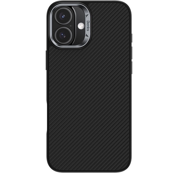 Etui BENKS Kevlar Armor PRO do iPhone 16, Carbon Fiber 600D, do MagSafe – czarne