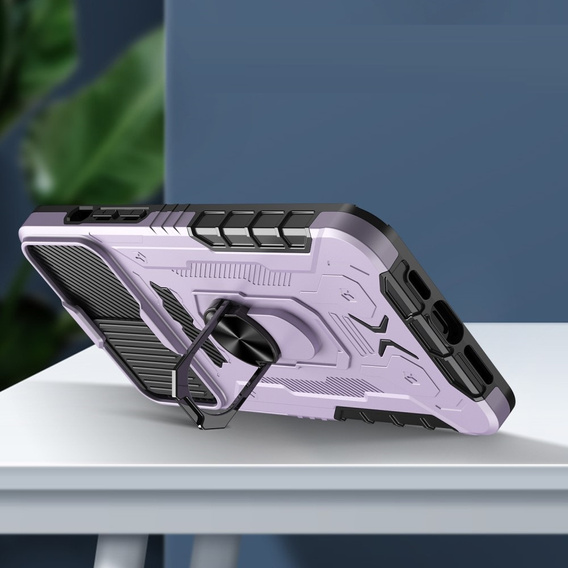 Etui Shockproof do iPhone 11, z osłoną na aparat i podstawką, fioletowe