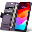 Etui do iPhone 17 Pro Max, ERBORD Glossy Litchi, portfel z klapką, fioletowe