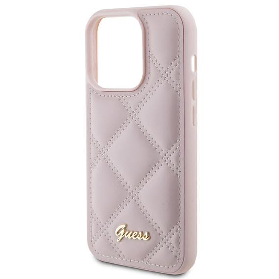 Etui GUESS do iPhone 15 Pro, Quilted Metal Logo, różowe