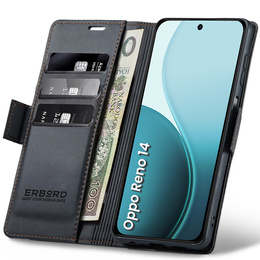 Etui do Oppo Reno 14, ERBORD Glossy Litchi, portfel z klapką, czarne